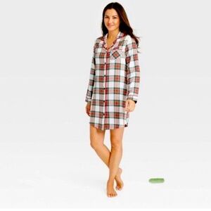 Women’s Wondershop Plaid Flannel Holiday Sleep Shirt Nightgown Size XS